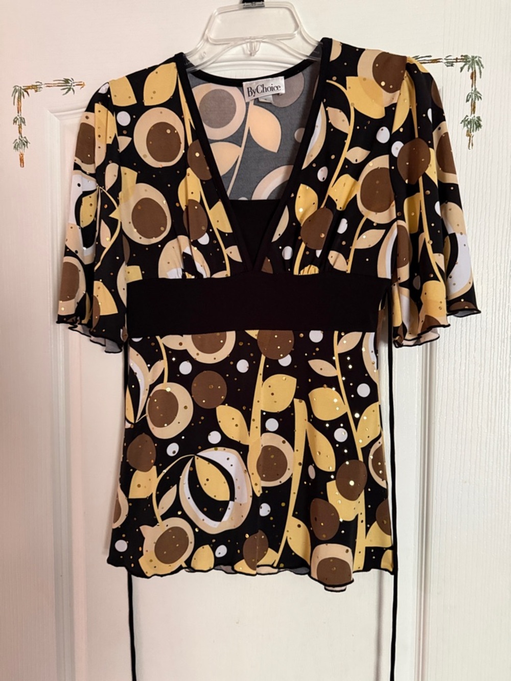ByChoice Black V-Neck Flutter Sleeve Printed Blouse